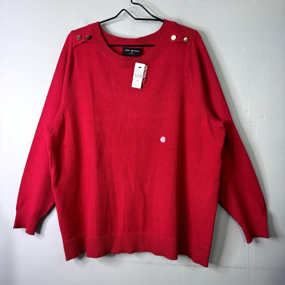 Lane Bryant Red Pullover Sweater Gold Button Shoulder Detail Women's Size 22/24